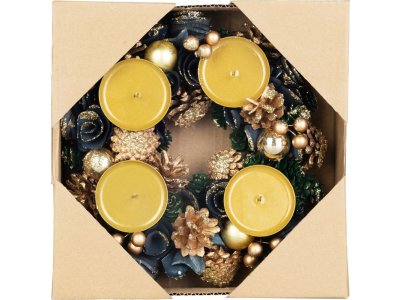 Veniec MagicHome Vianoce, adventný, zeleno-modro-zlatý, 25 cm