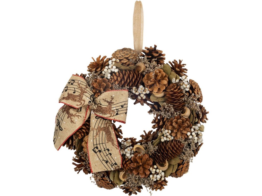 Veniec MagicHome Vianoce, prírodný, závesný, s mašľou, 30 cm