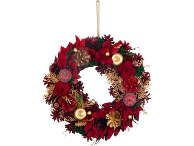 Veniec MagicHome Vianoce, závesný, červeno-zlatý, 30 cm
