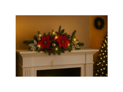 Vianočná čečinová dekorácia LED na stôl 50cm červenozlatá