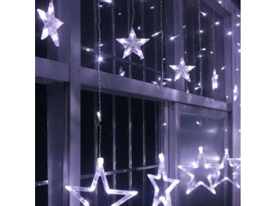 Reťaz MagicHome Vianoce Curtain, 138x LED studená biela, s hviezdami, 230V, 8 funkcií, osvetlenie, L-220x60/90 cm