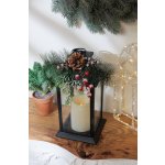 Lampáš MagicHome Vianoce, s vetvičkou, plast, čierny, 1xLED žltá, 14x14x32.2 cm, 3xAAA, pohyblivý plameň