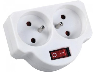 Zásuvka Strend Pro, rozbočovacia, biela, 2× 2P + PE, rozdvojka s vypínačom