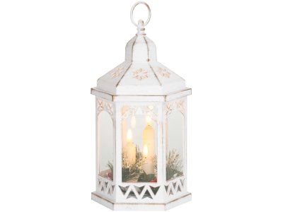 Lampáš MagicHome Vianoce Morocco, LED teplá biela, sviečky, biely, 3xAAA, plast, časovač, 18x15x32 cm