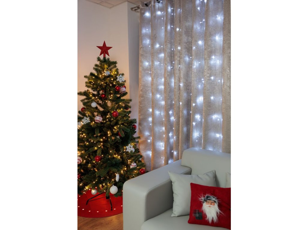Reťaz MagicHome Vianoce Curtain, 160 LED studená biela, 230V, 50 Hz, 8 funkcií, časovač, osvetlenie, L-1,5 + 2 m