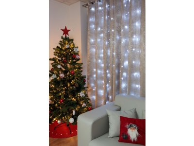Reťaz MagicHome Vianoce Curtain, 160 LED studená biela, 230V, 50 Hz, 8 funkcií, časovač, osvetlenie, L-1,5 + 2 m