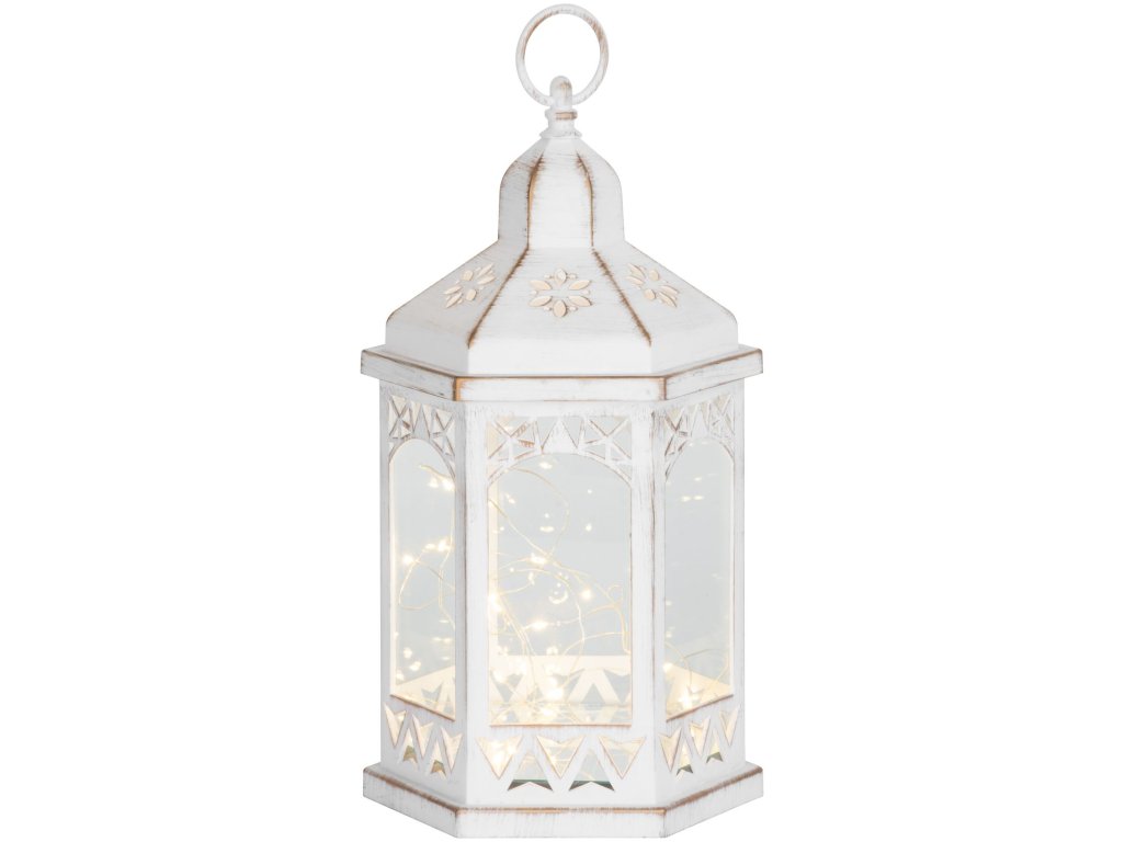 Lampáš MagicHome Vianoce Morocco, LED teplá biela, biely, 3xAAA, plast, časovač, 18x15x32 cm