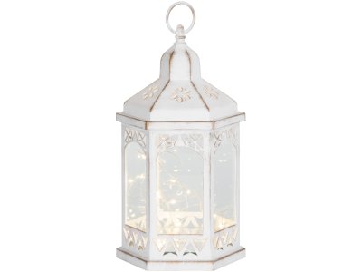 Lampáš MagicHome Vianoce Morocco, LED teplá biela, biely, 3xAAA, plast, časovač, 18x15x32 cm