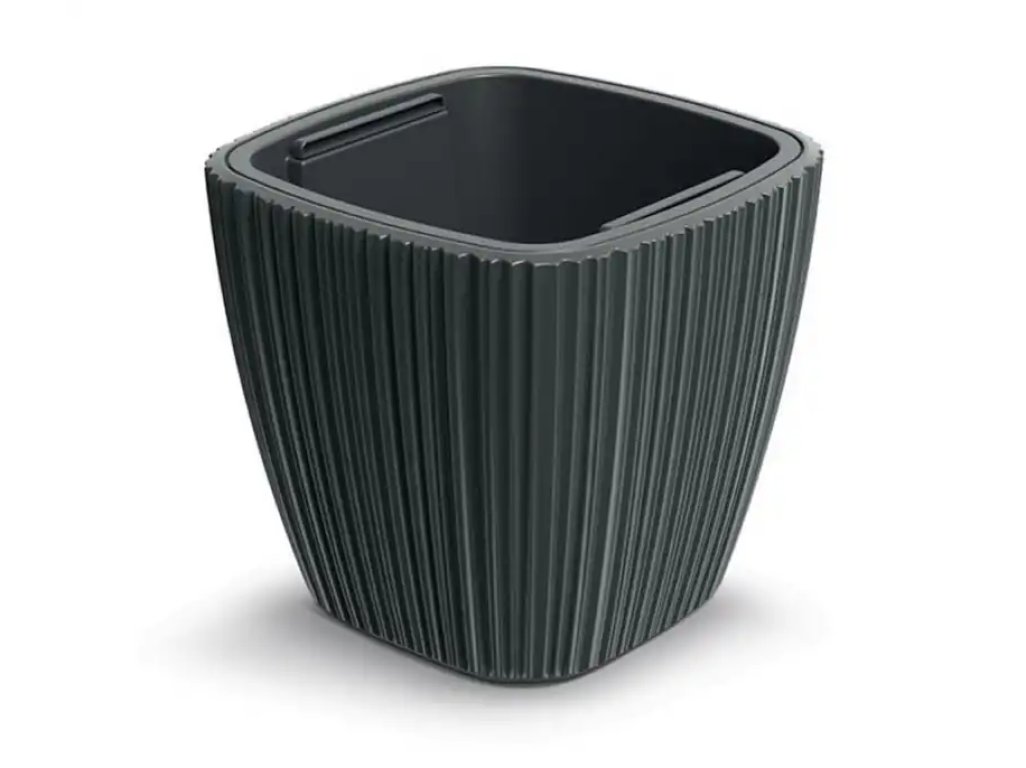 Kvetináč plastový 290x290 mm ORO, hranatý, šedý, výška 270 mm, s vložkou