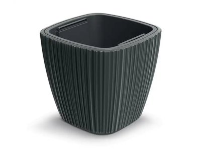 Kvetináč plastový 290x290 mm ORO, hranatý, šedý, výška 270 mm, s vložkou