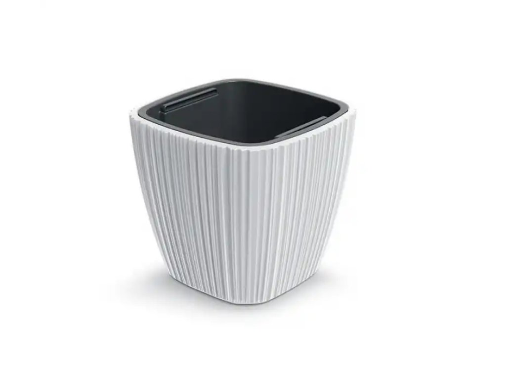 Kvetináč plastový 290x290 mm ORO, hranatý, biely, výška 270 mm, s vložkou